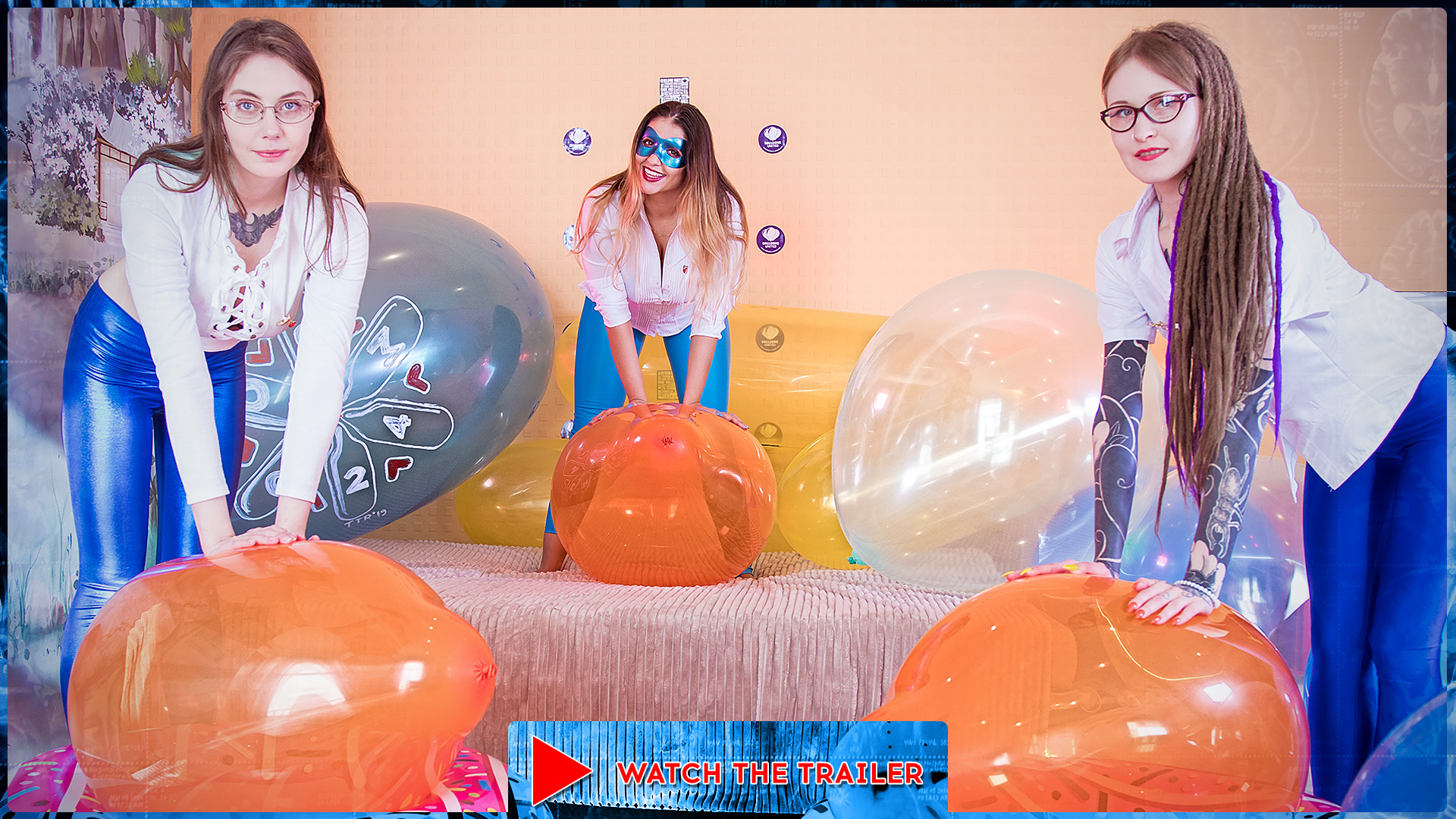 Big set of balloons are demonstrated in this webcam show